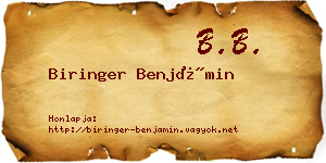 Biringer Benjámin névjegykártya